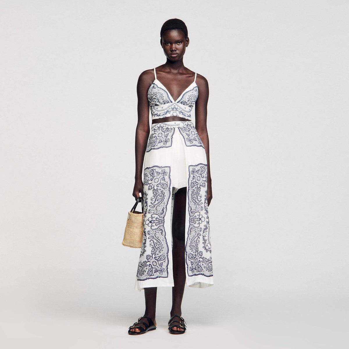 Sandro / Bandana print crop top White / Blue