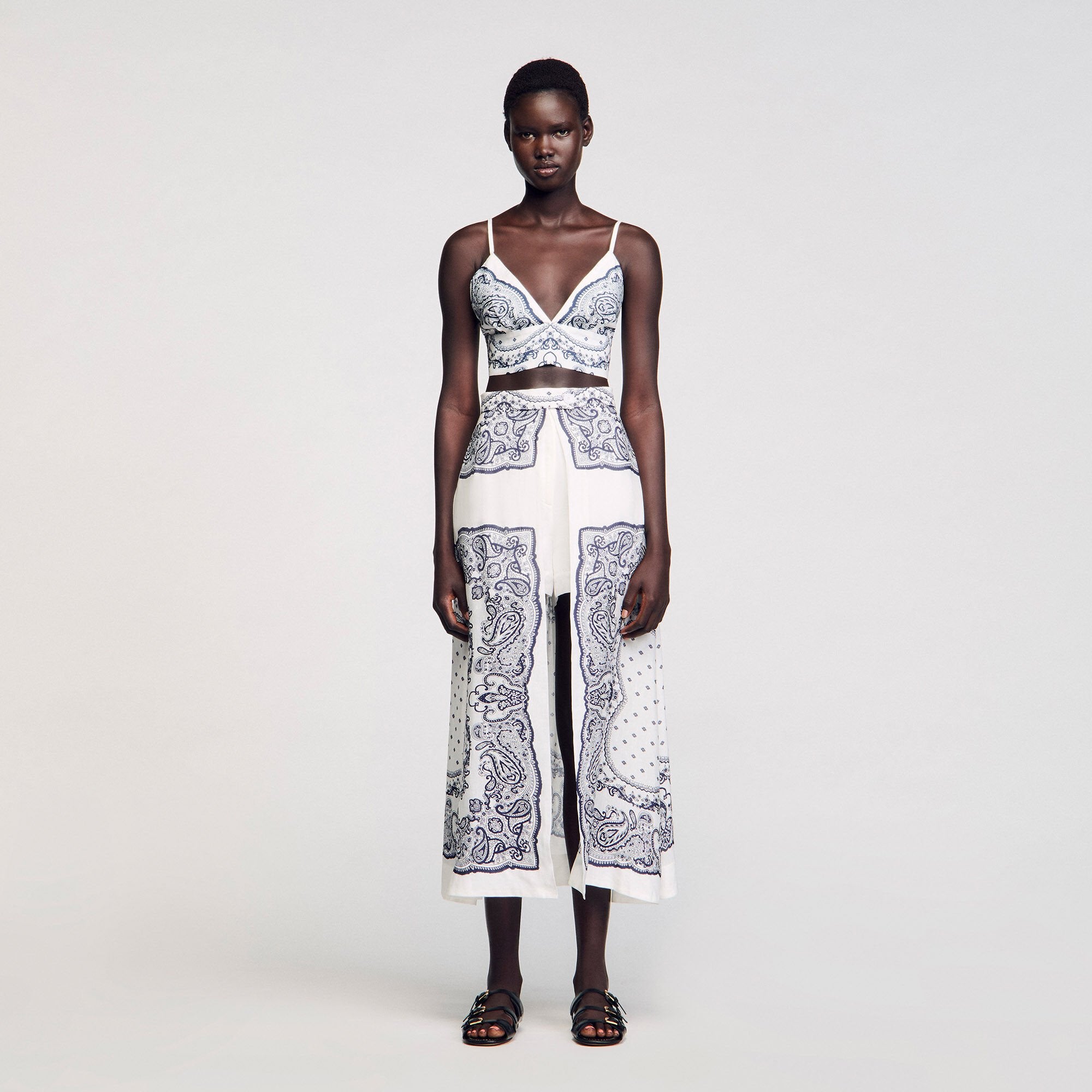 Sandro / Bandana print crop top White / Blue