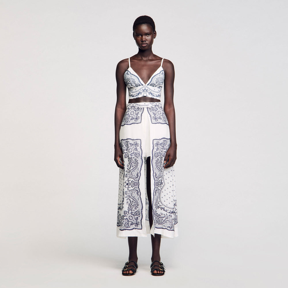 Sandro / Bandana print crop top White / Blue