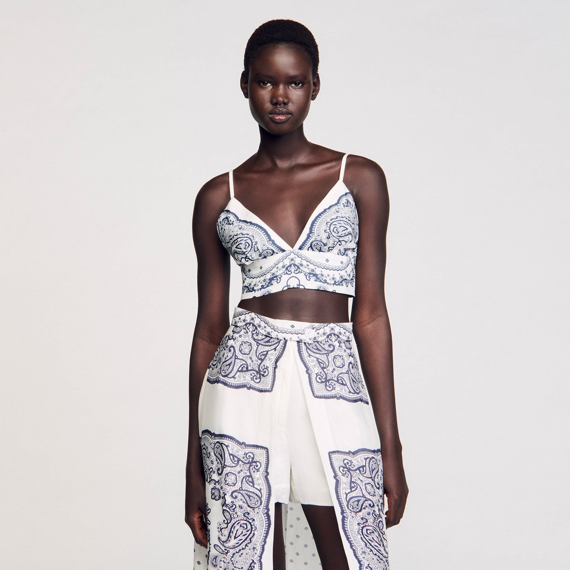 Sandro / Bandana print crop top White / Blue