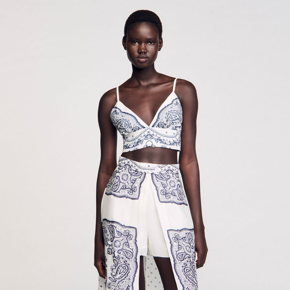 Sandro / Bandana print crop top White / Blue