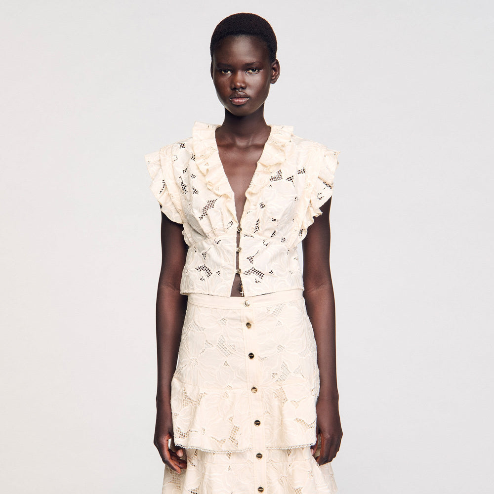 Sandro / Embroidered crop top Ecru