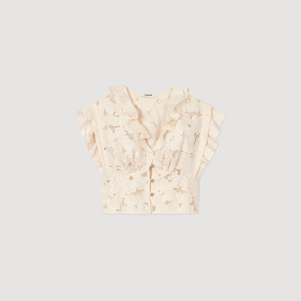 Sandro / Embroidered crop top Ecru