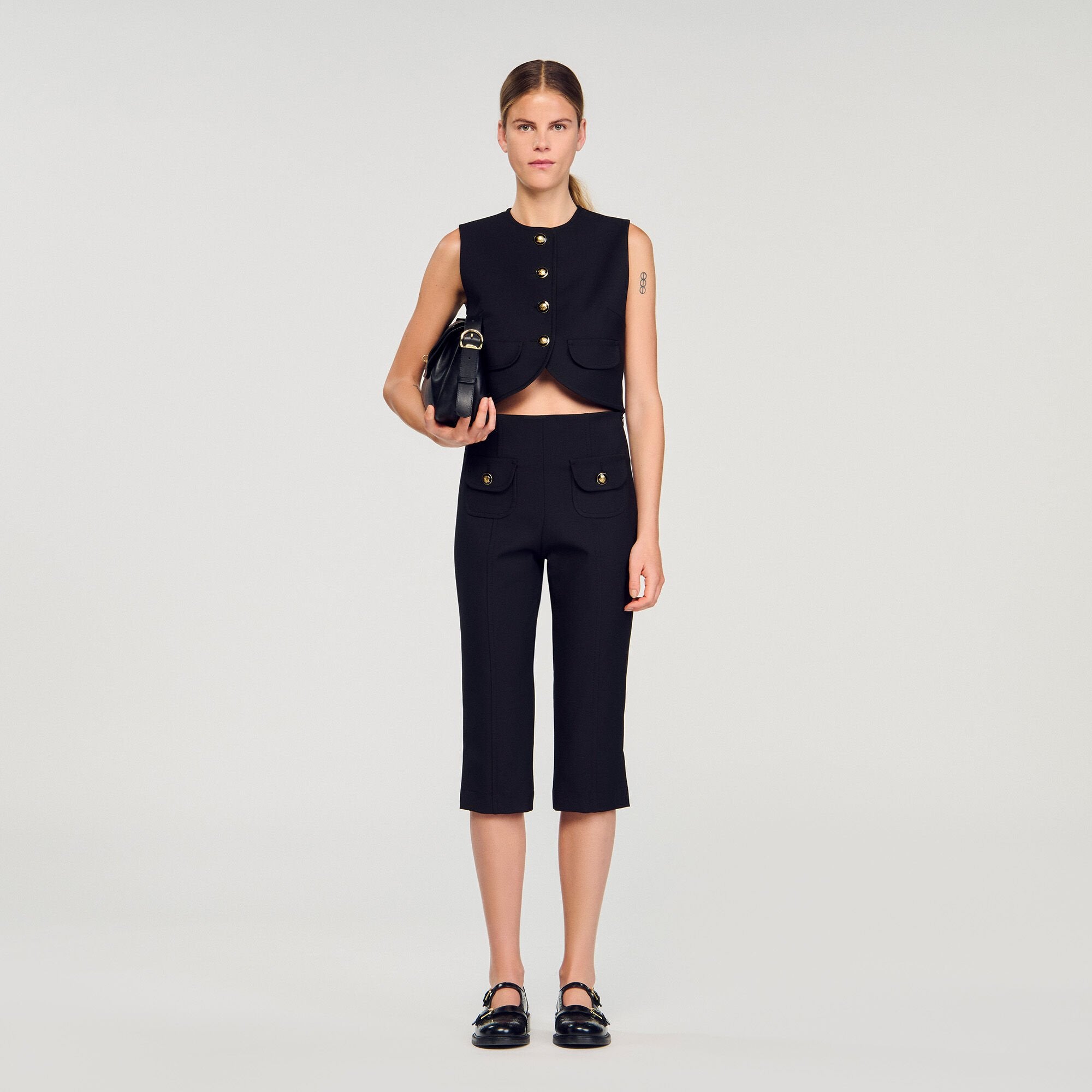 Sandro / Buttoned crop top Black