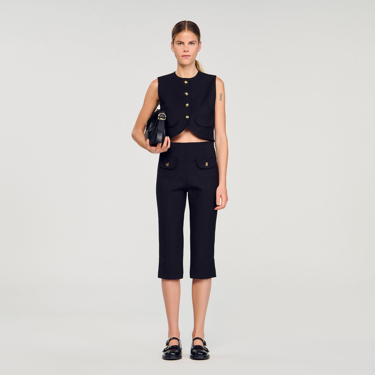 Sandro / Buttoned crop top Black