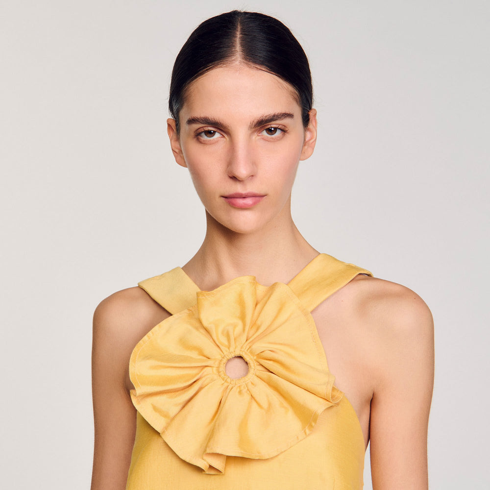 Sandro / Ruffled flower detailed crop top Straw