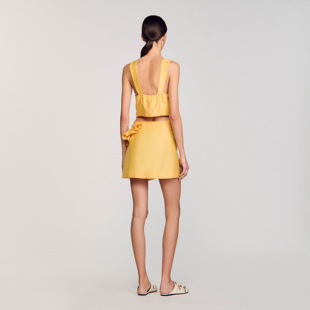Sandro / Ruffled flower detailed crop top Straw