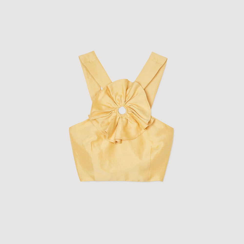 Sandro / Ruffled flower detailed crop top Straw