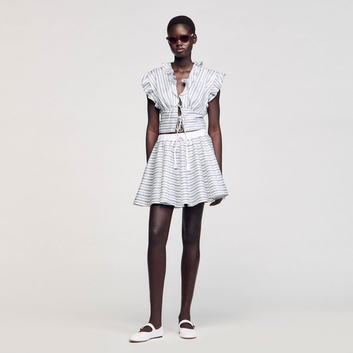 Sandro / Striped sleeveless crop top Blu / White