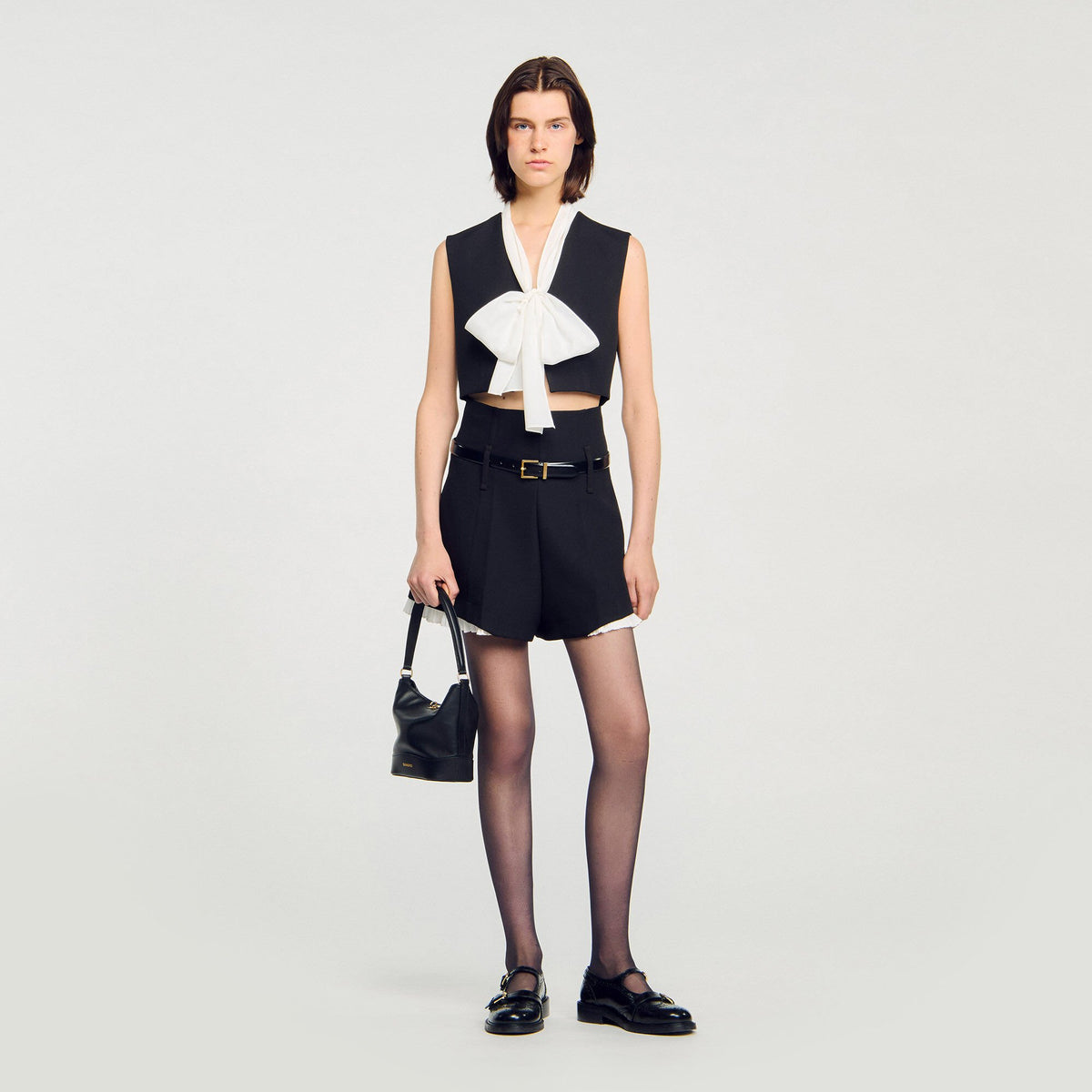 Sandro / Bow neck crop top Black
