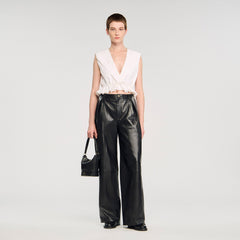 Sandro / Ruffled V-neck crop top Ecru