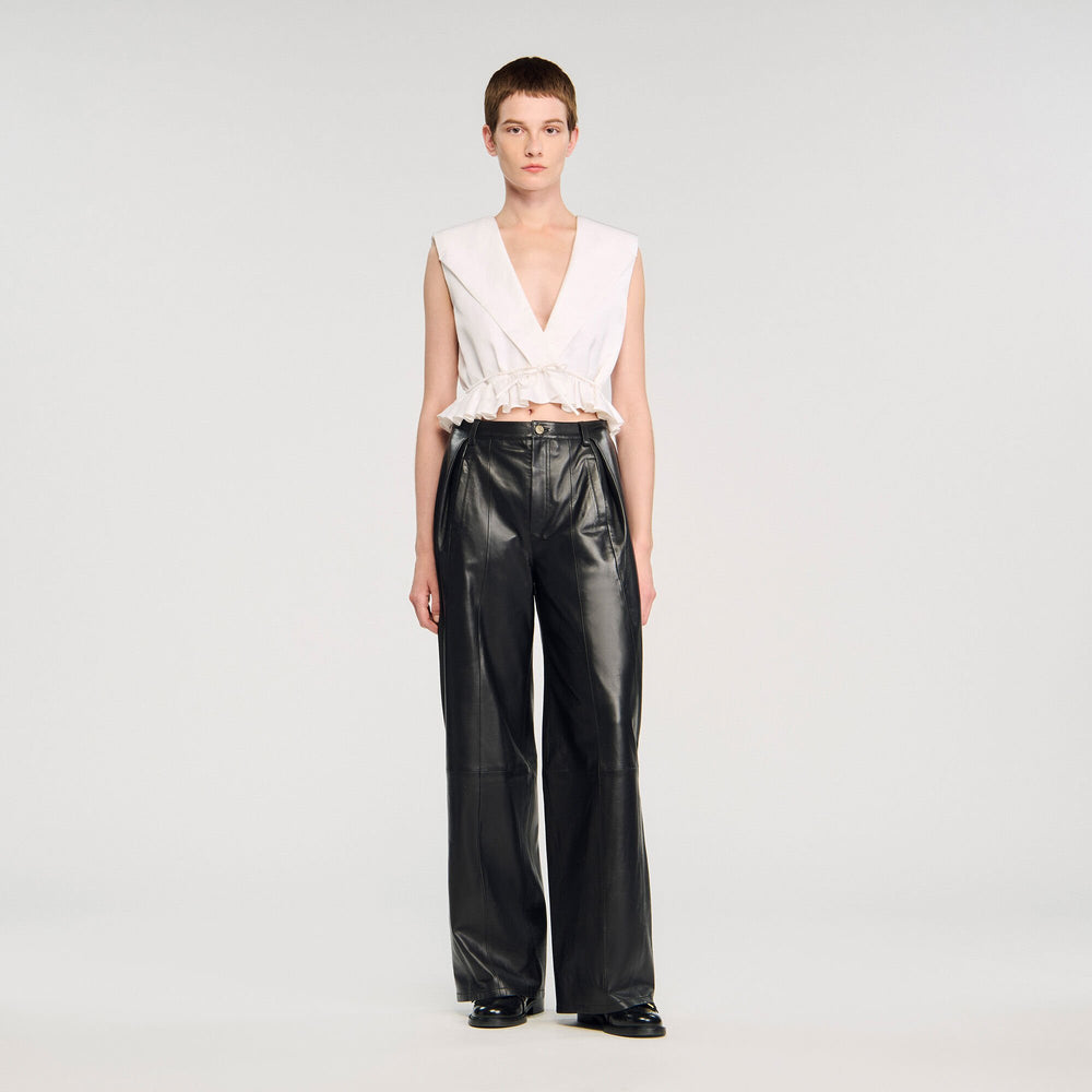 Sandro / Ruffled V-neck crop top Ecru