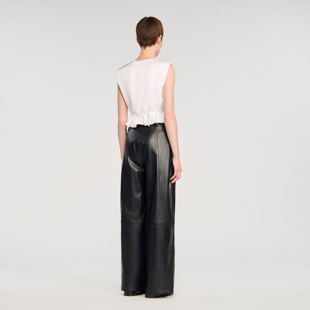 Sandro / Ruffled V-neck crop top Ecru