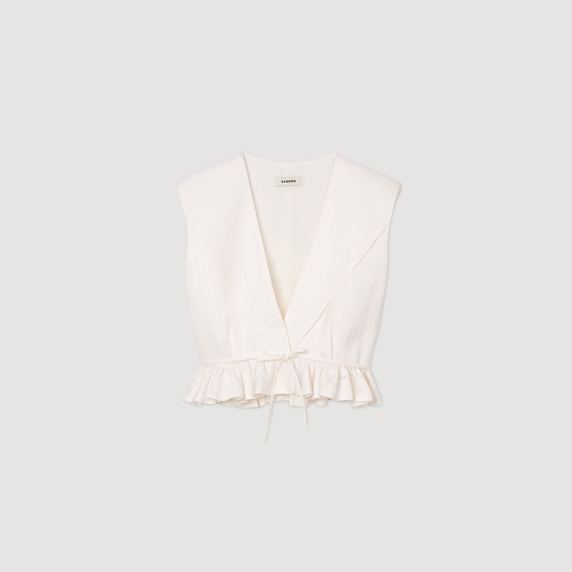 Sandro / Ruffled V-neck crop top Ecru
