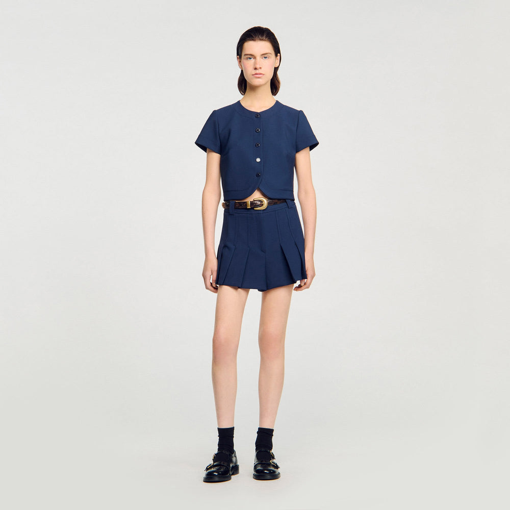 Sandro / Rounded hem buttoned crop top Navy Blue