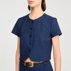 Sandro / Rounded hem buttoned crop top Navy Blue