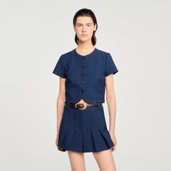 Sandro / Rounded hem buttoned crop top Navy Blue