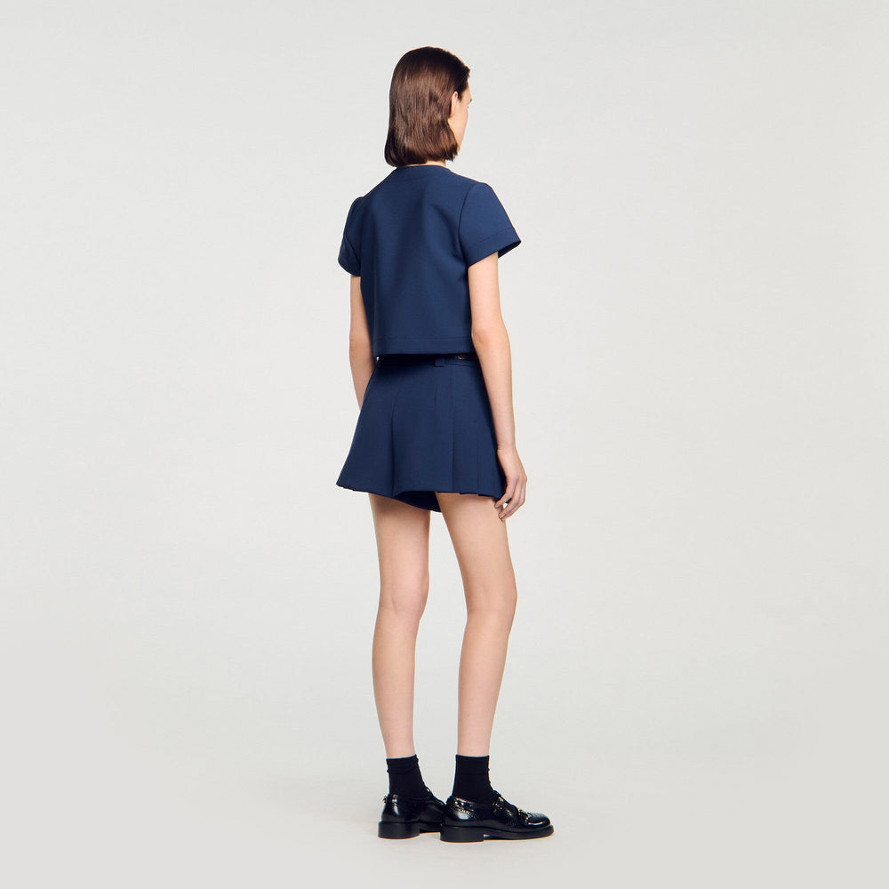 Sandro / Rounded hem buttoned crop top Navy Blue