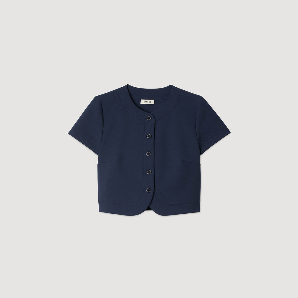 Sandro / Rounded hem buttoned crop top Navy Blue