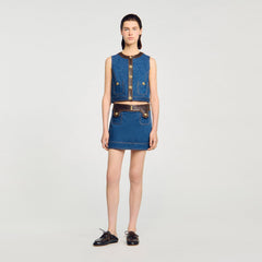 Sandro / Denim and leather top Dark Blue