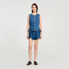 Sandro / Rhinestone denim top Blue Jean