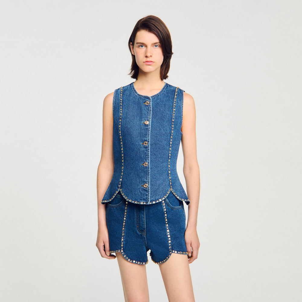 Sandro / Rhinestone denim top Blue Jean