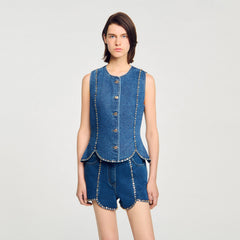 Sandro / Rhinestone denim top Blue Jean