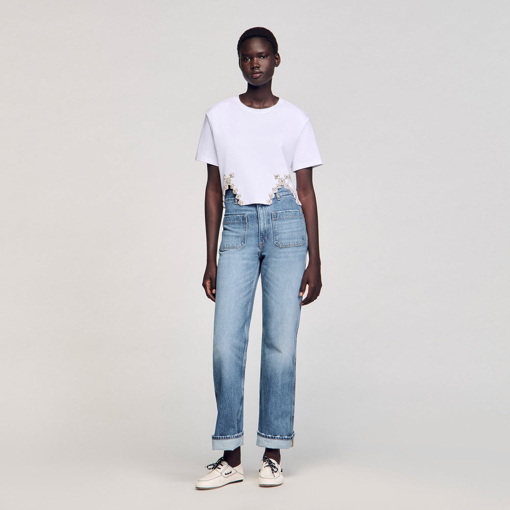 Sandro / Rhinestone crop top White