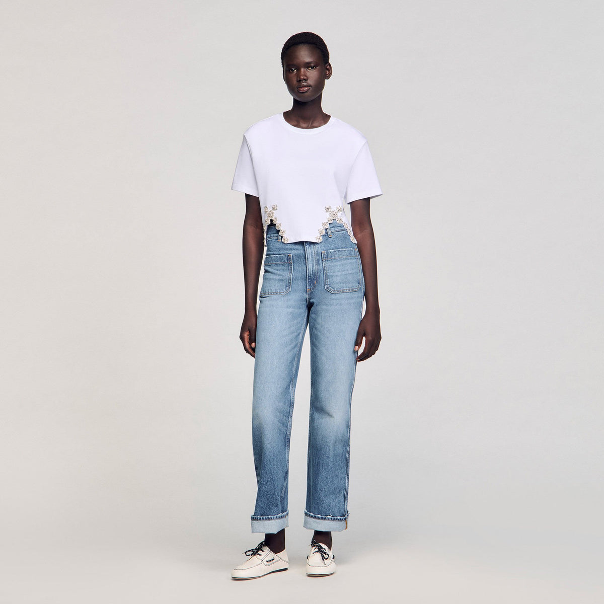 Sandro / Rhinestone crop top White