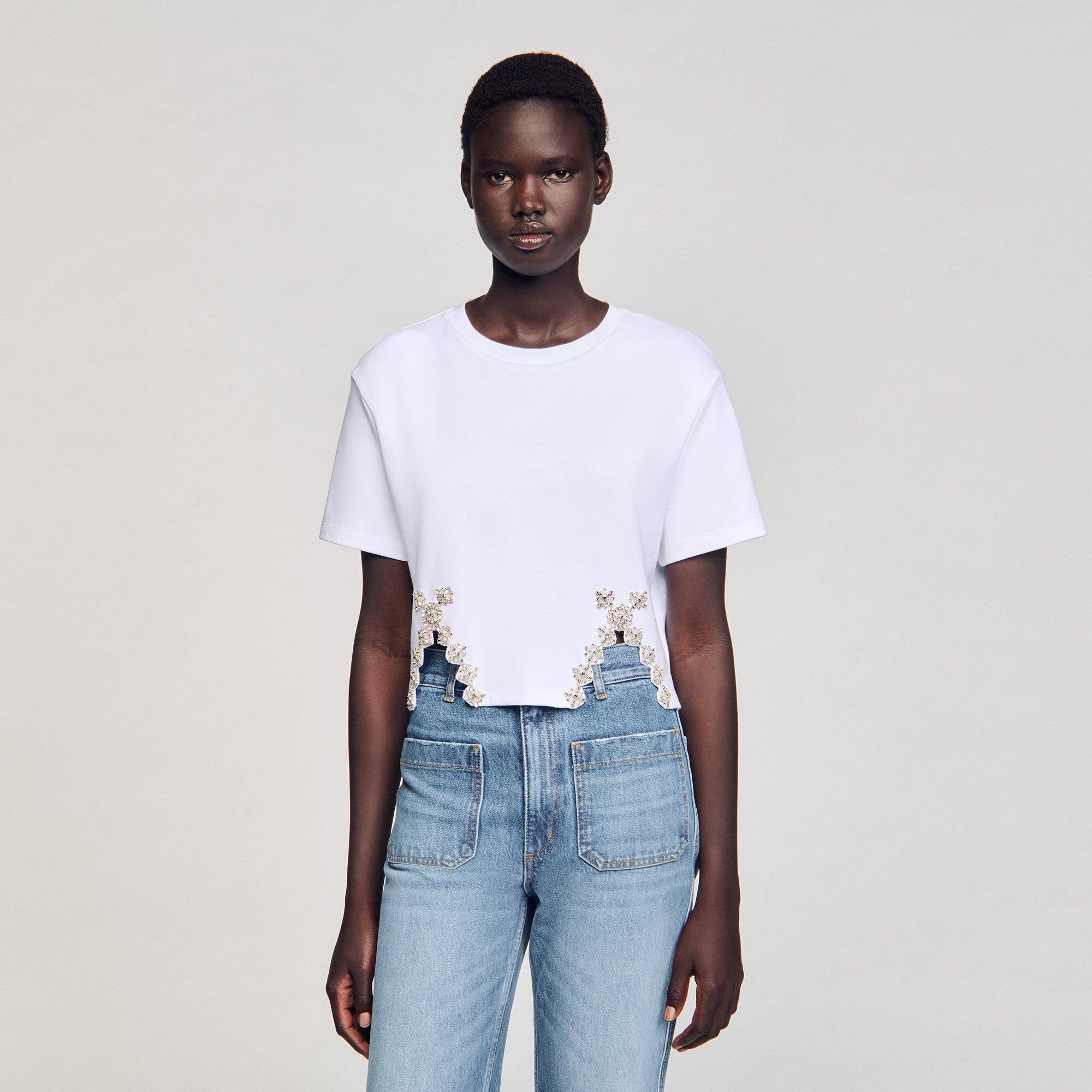 Sandro / Rhinestone crop top White