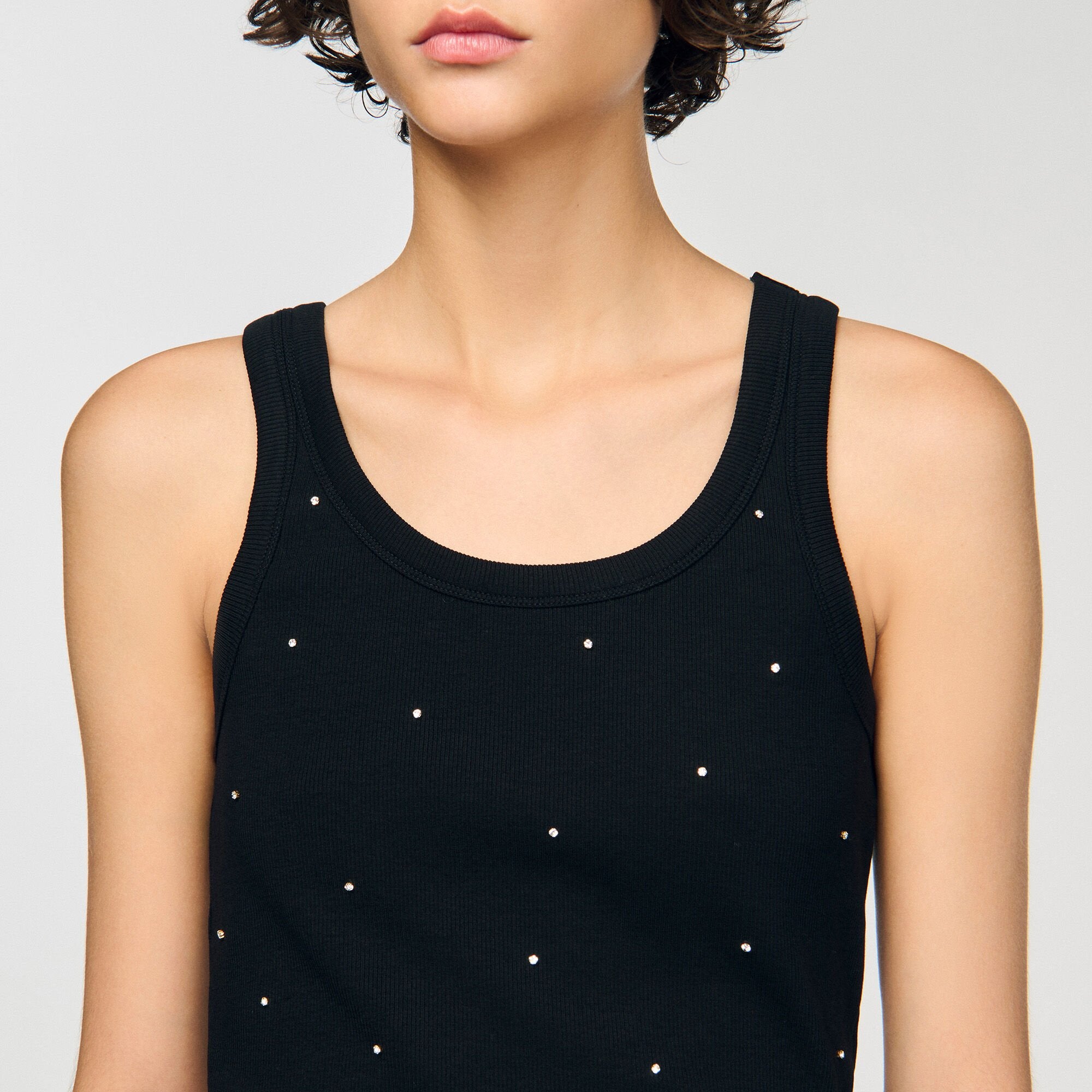 Sandro / Jersey tank with rhinestones Black
