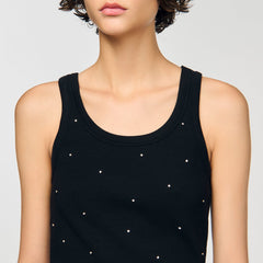 Sandro / Jersey tank with rhinestones Black