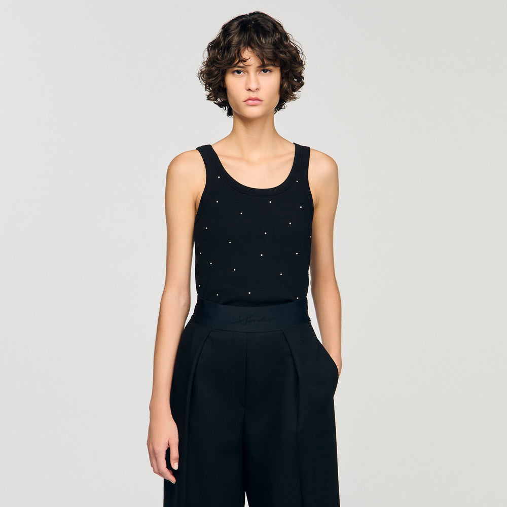 Sandro / Jersey tank with rhinestones Black