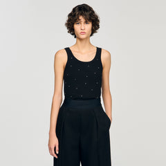 Sandro / Jersey tank with rhinestones Black
