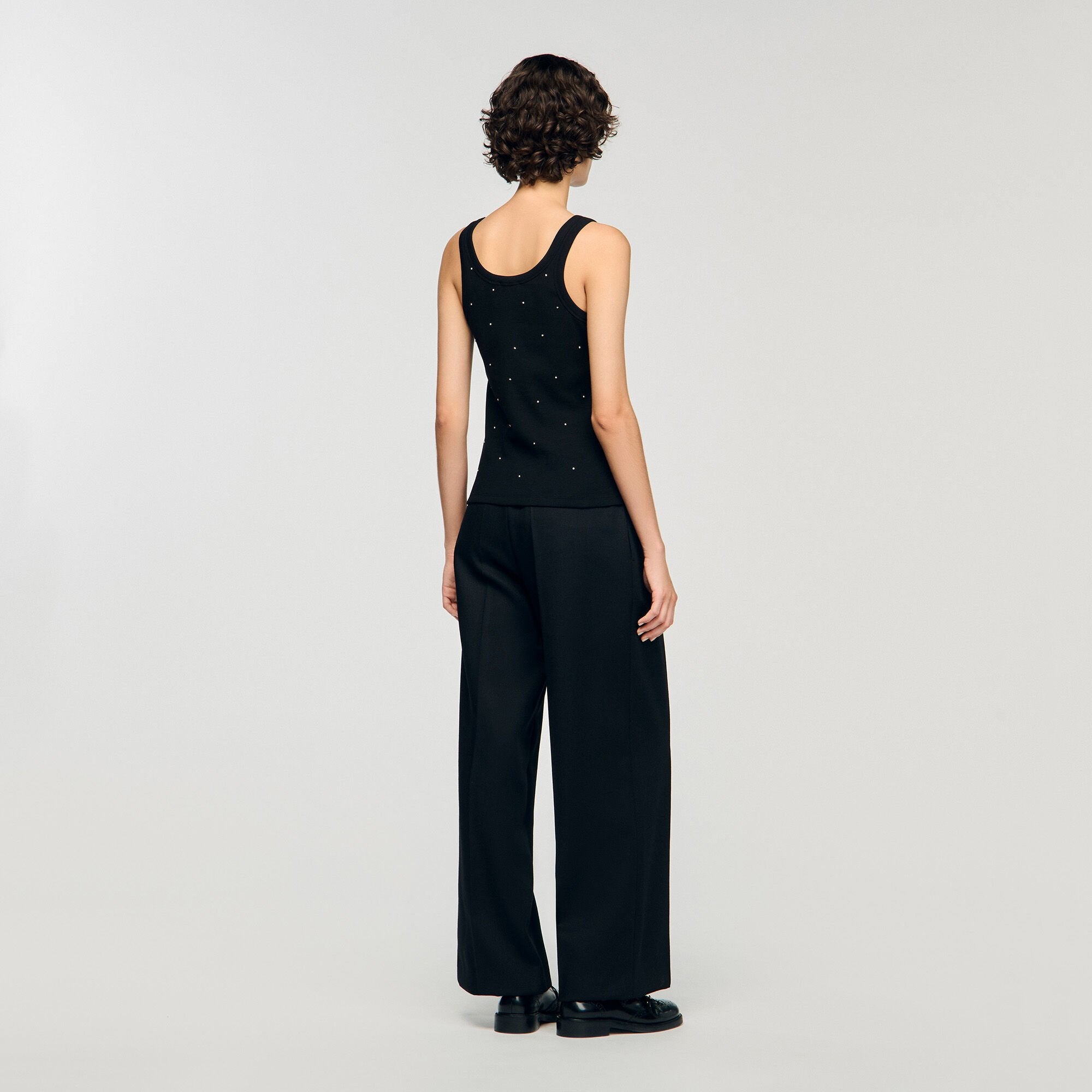 Sandro / Jersey tank with rhinestones Black