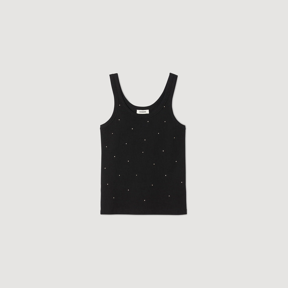 Sandro / Jersey tank with rhinestones Black