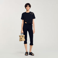 Sandro / Floral embroidery T-shirt Black