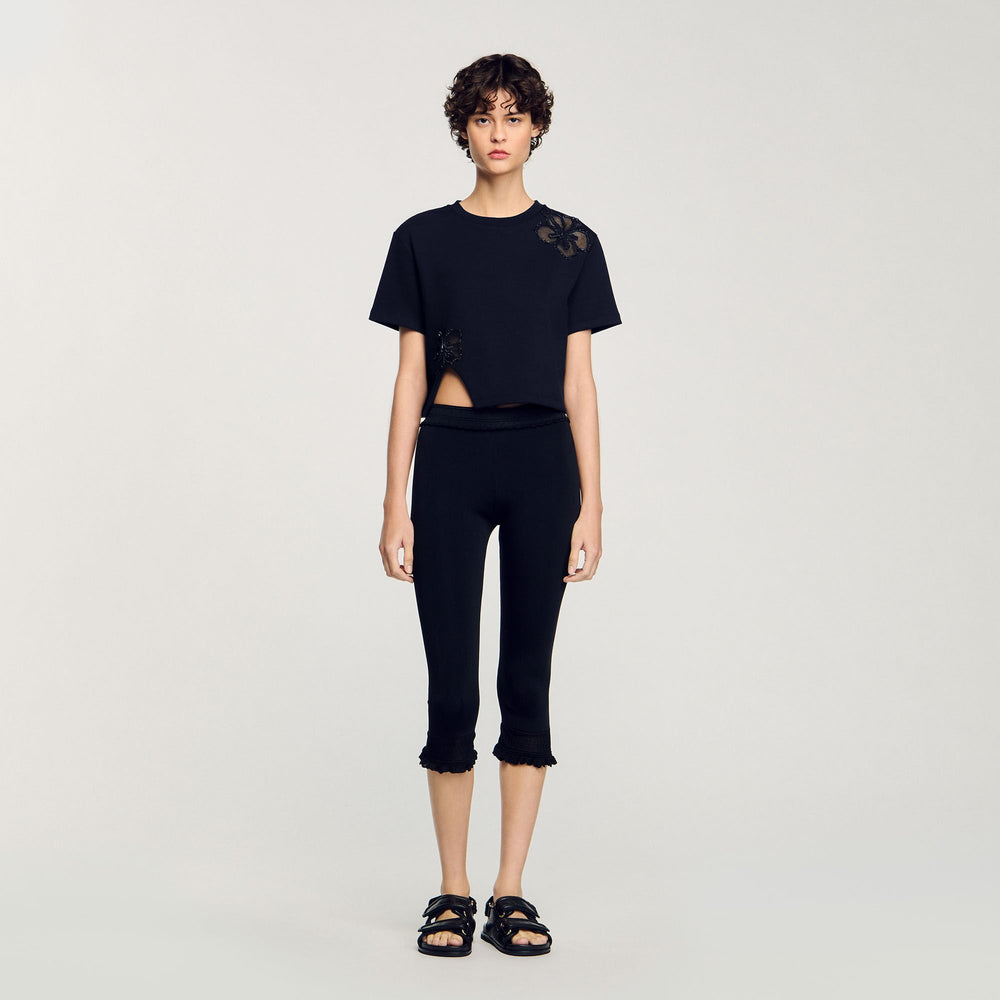 Sandro / Floral embroidery T-shirt Black