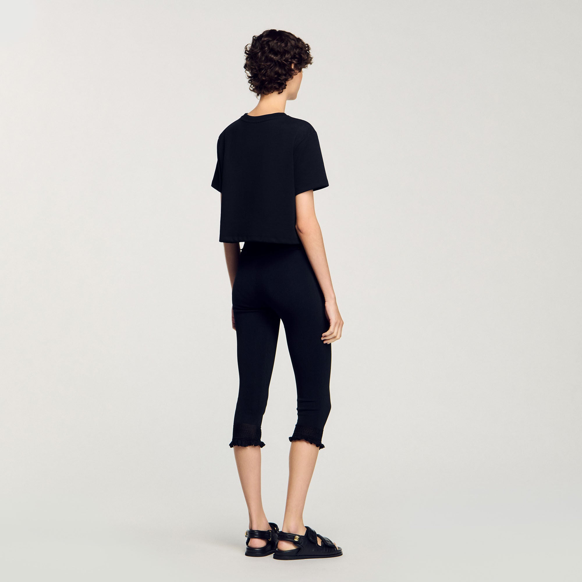Sandro / Floral embroidery T-shirt Black