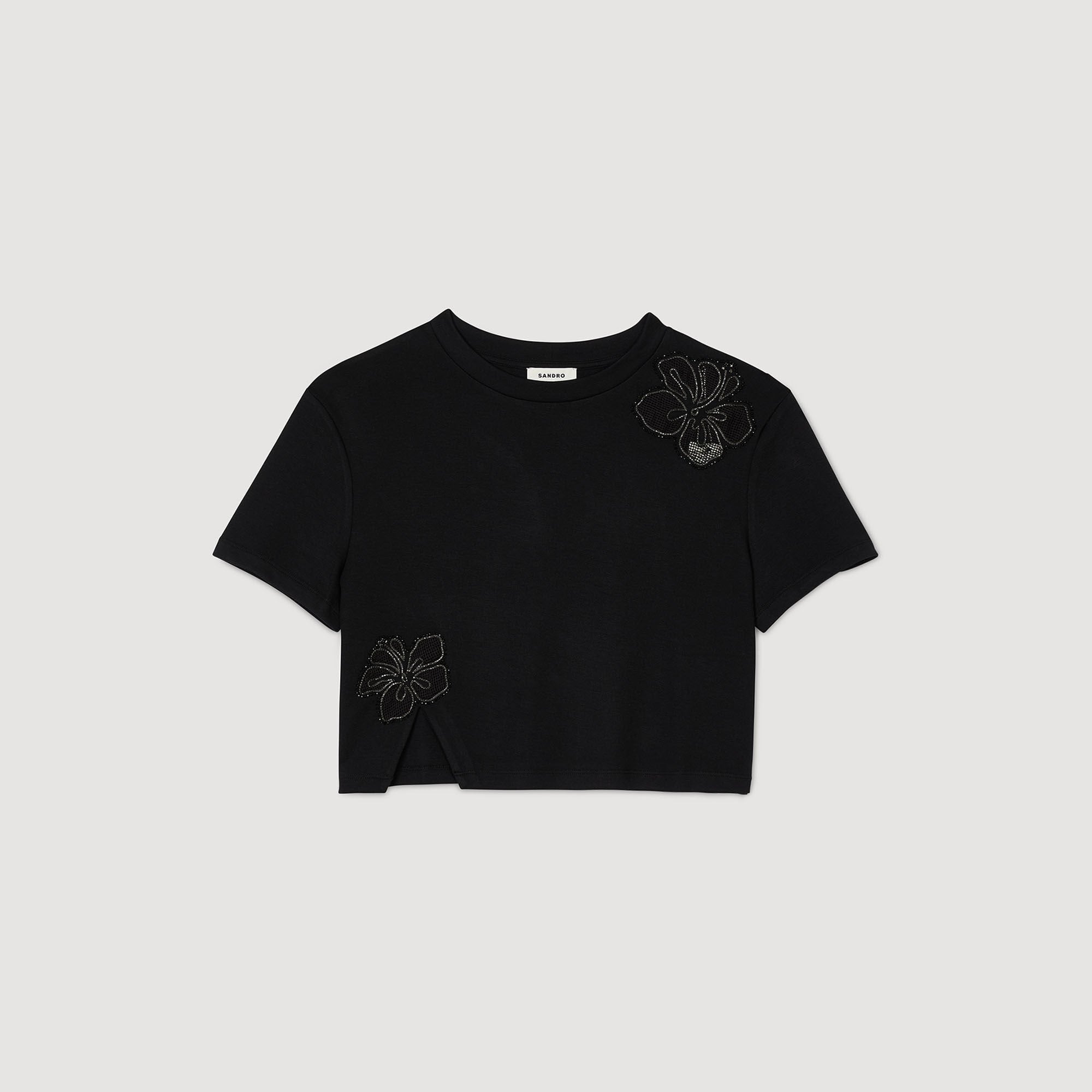 Sandro / Floral embroidery T-shirt Black