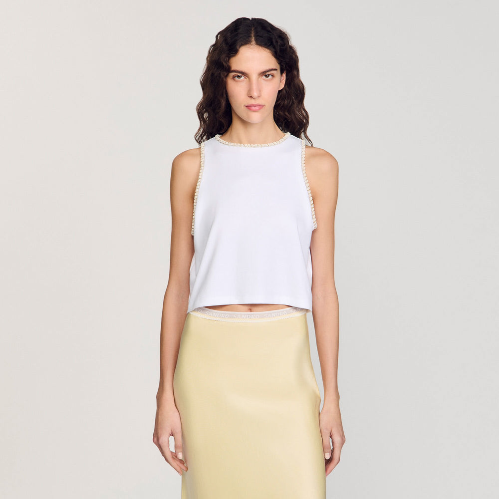 Sandro / Beaded crop top Ecru