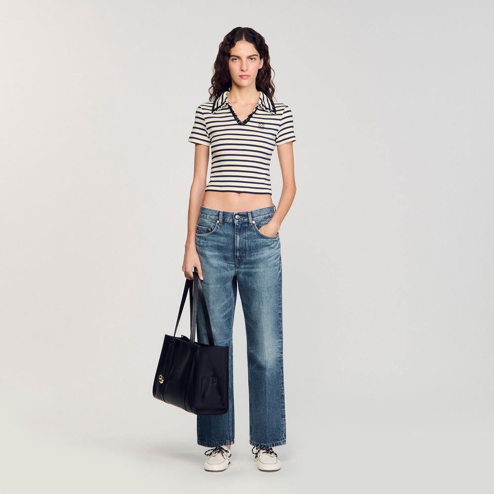 Sandro / Striped polo shirt Ecru / Navy