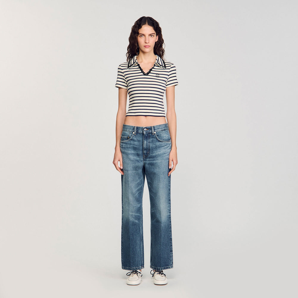Sandro / Striped polo shirt Ecru / Navy