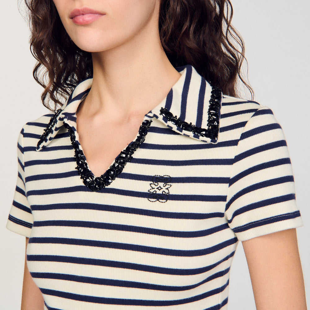 Sandro / Striped polo shirt Ecru / Navy