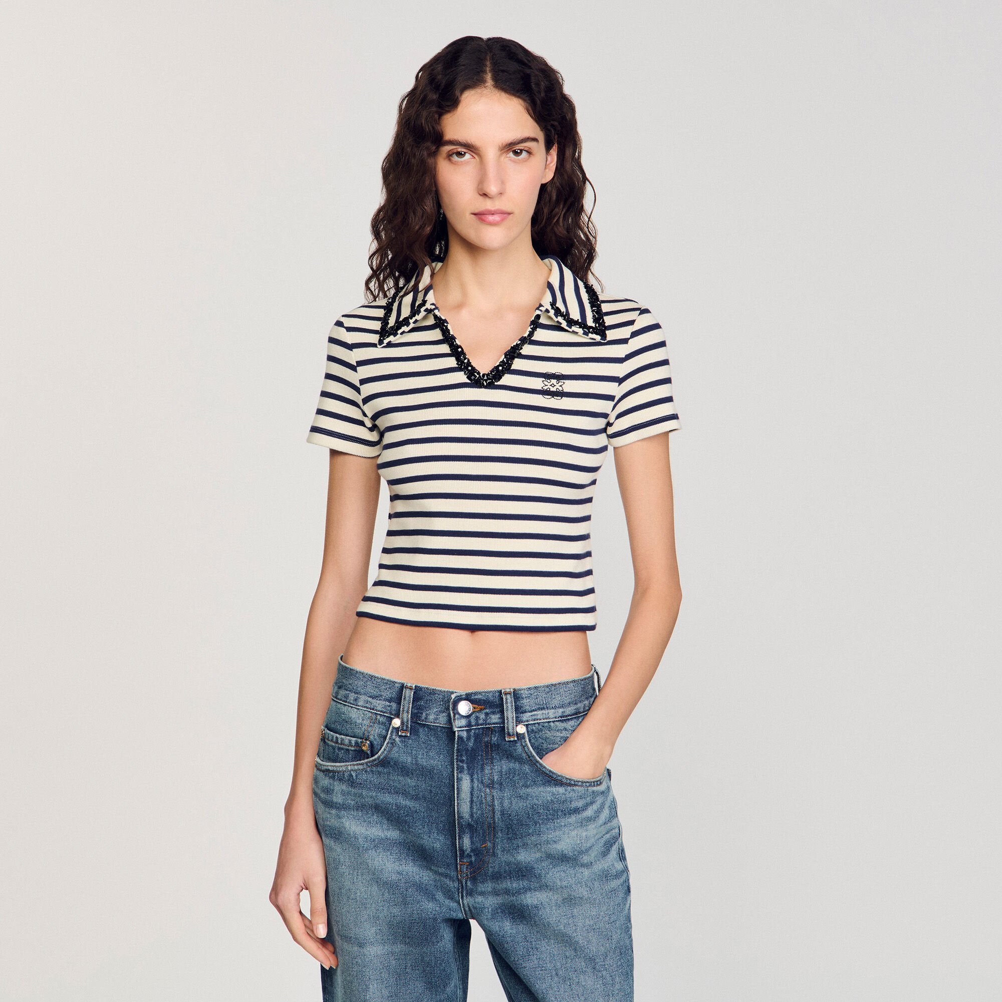 Sandro / Striped polo shirt Ecru / Navy