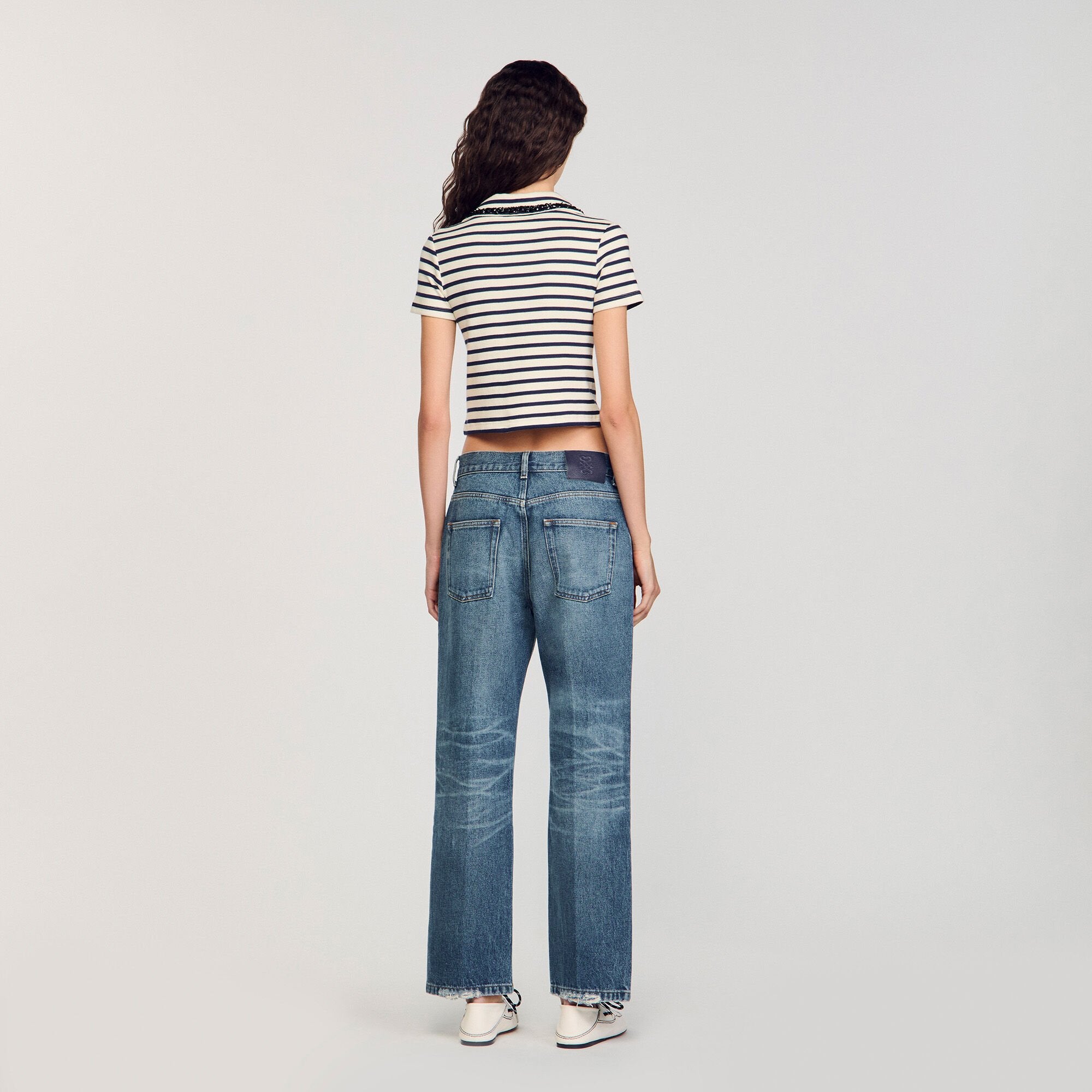 Sandro / Striped polo shirt Ecru / Navy