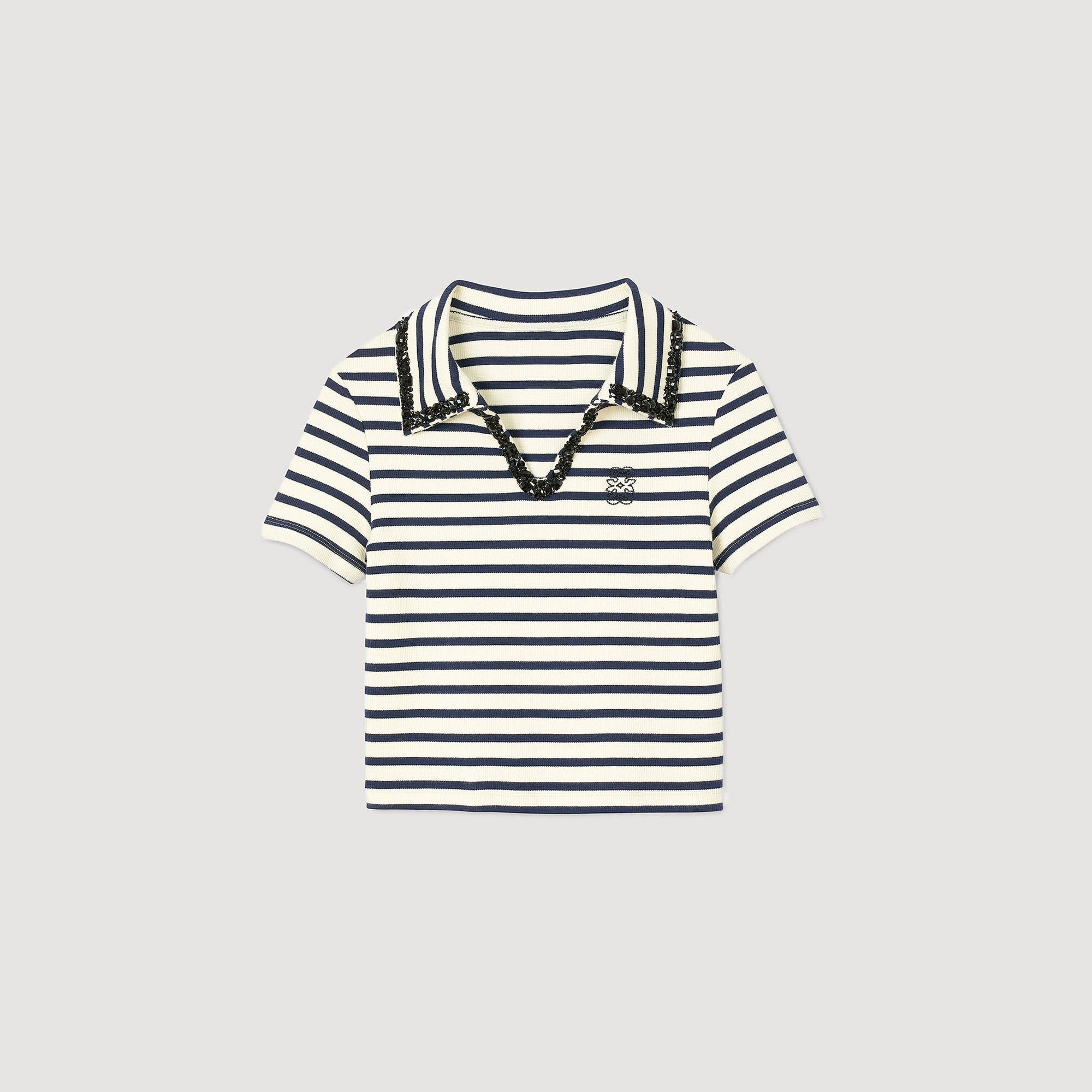 Sandro / Striped polo shirt Ecru / Navy