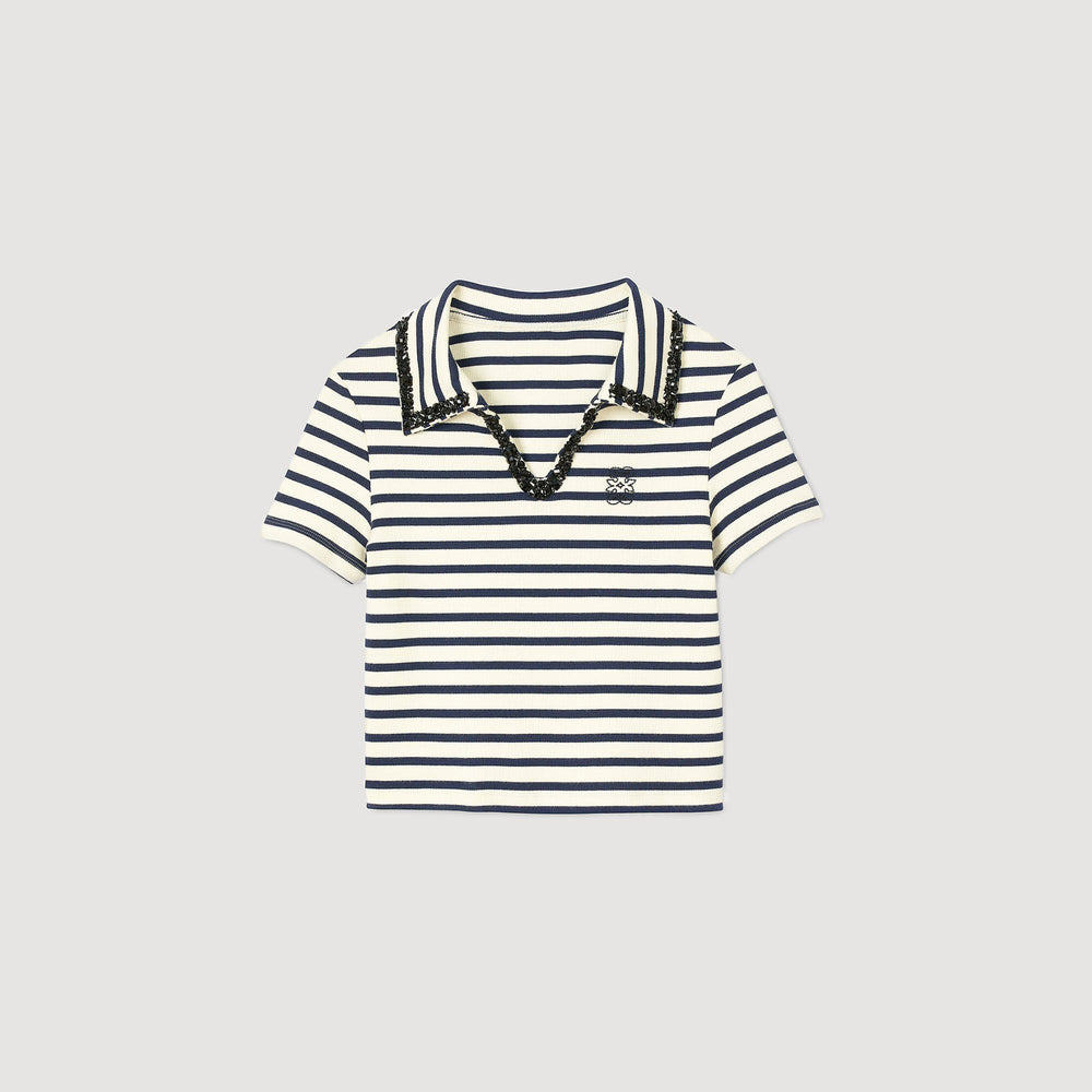 Sandro / Striped polo shirt Ecru / Navy