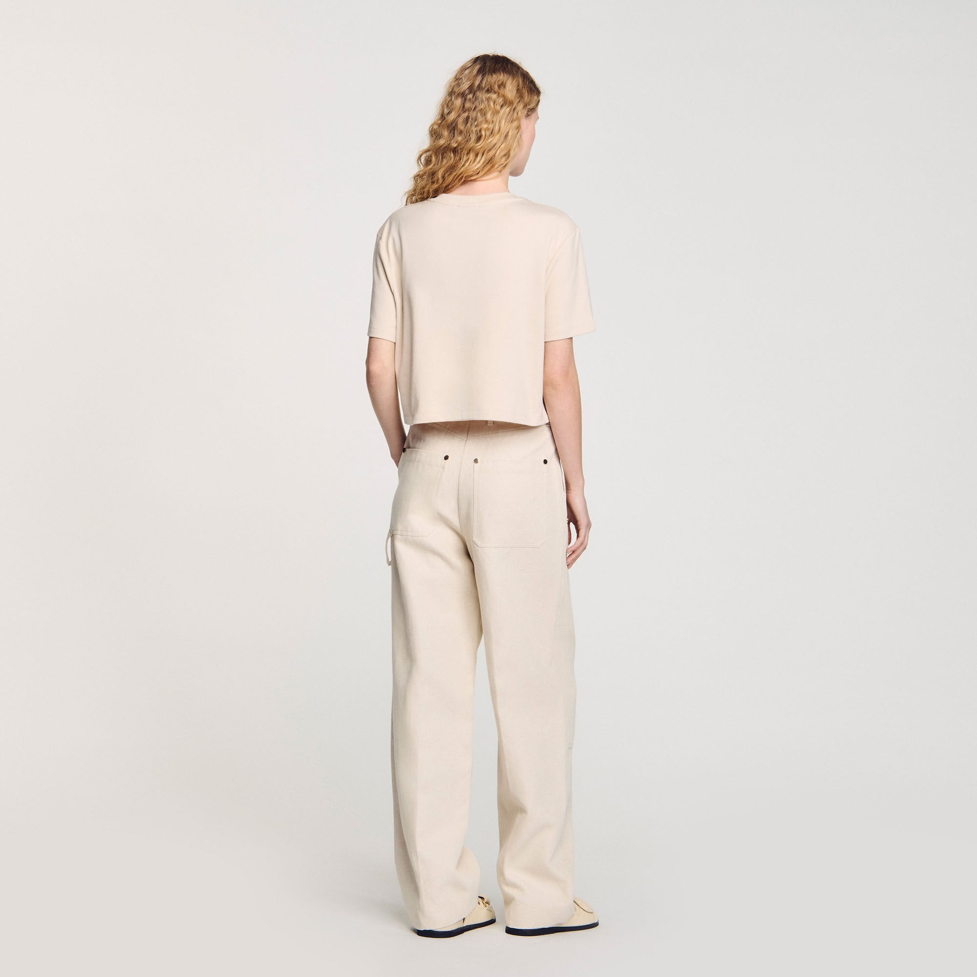 Sandro / T-shirt with rhinestone details Beige