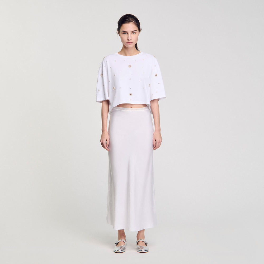 Sandro / Cropped pearl bead T-shirt White